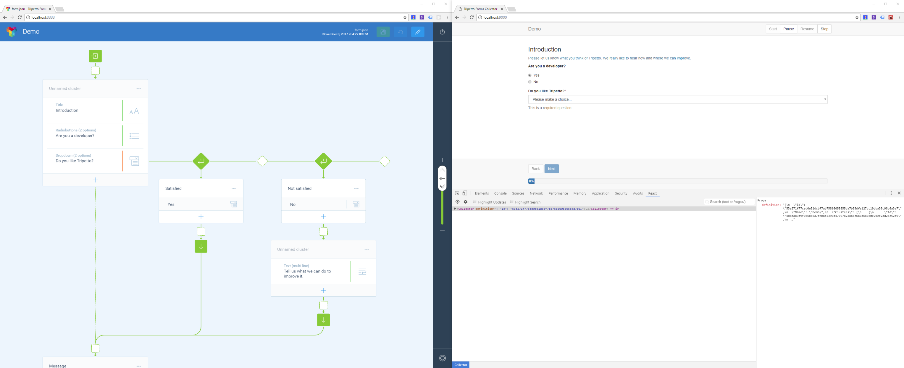 Screenshot of the form builder in Tripetto