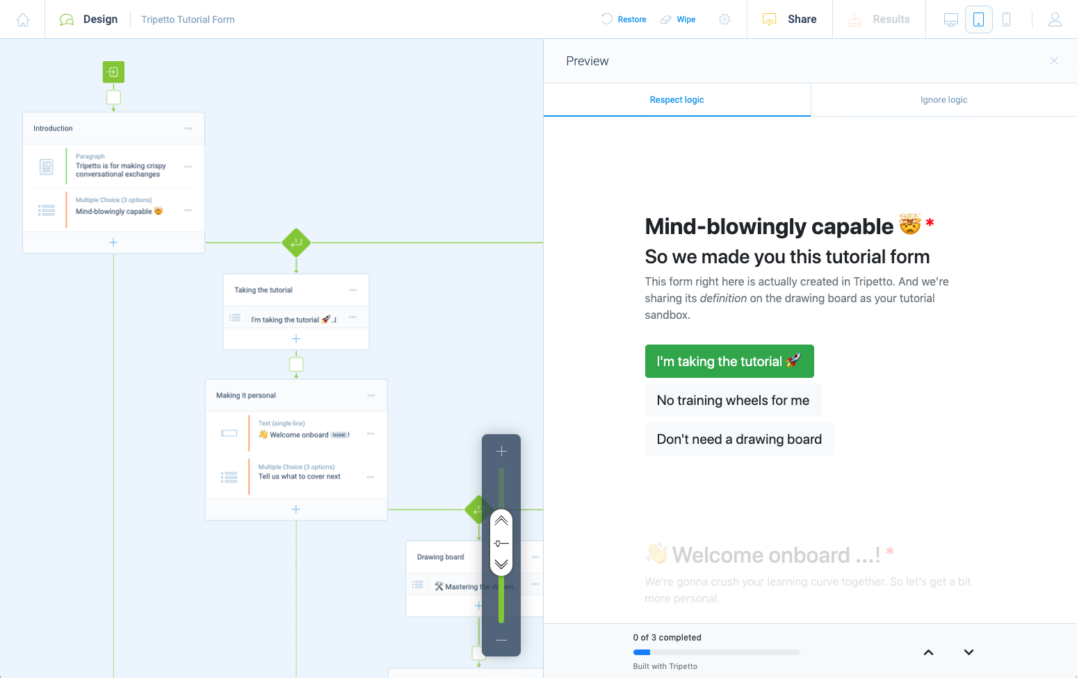 Screenshot of the form builder in Tripetto