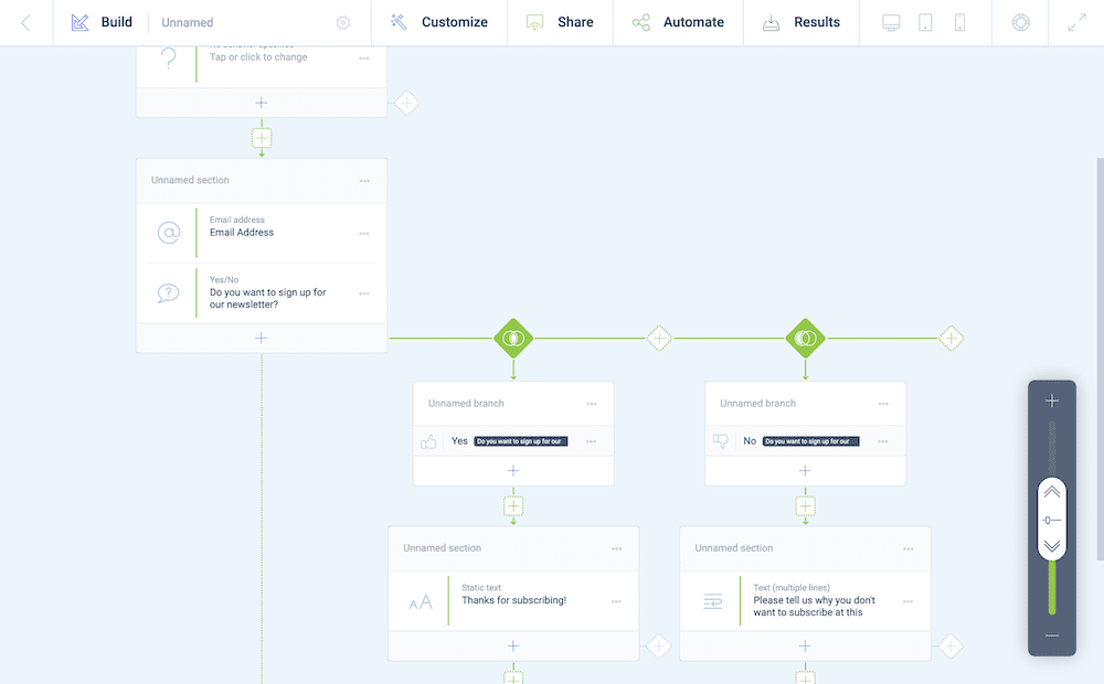 A screenshot of the form builder in Tripetto