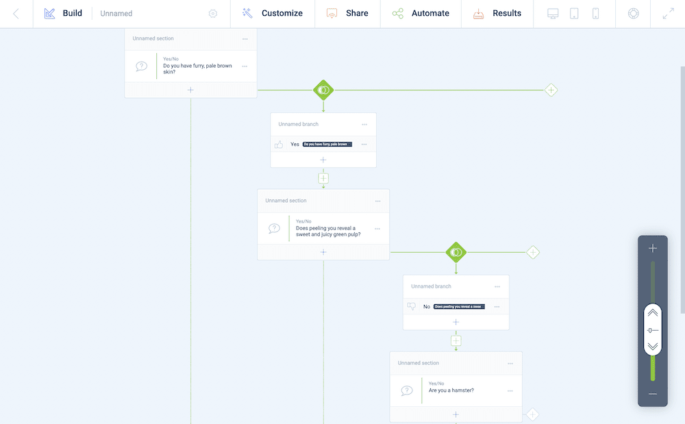 The Tripetto storyboard showing branch logic.