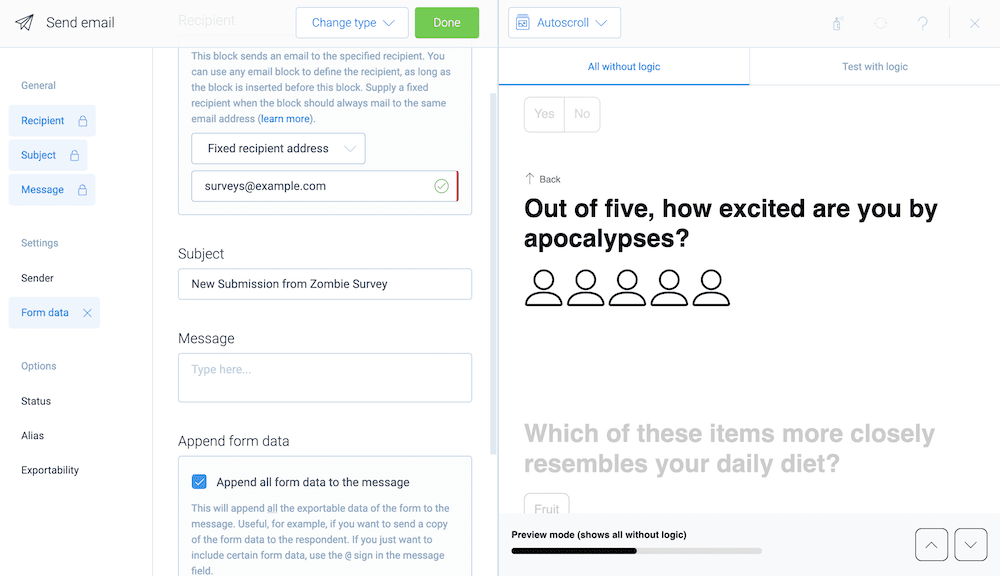 Setting fields within the Send Email Block.