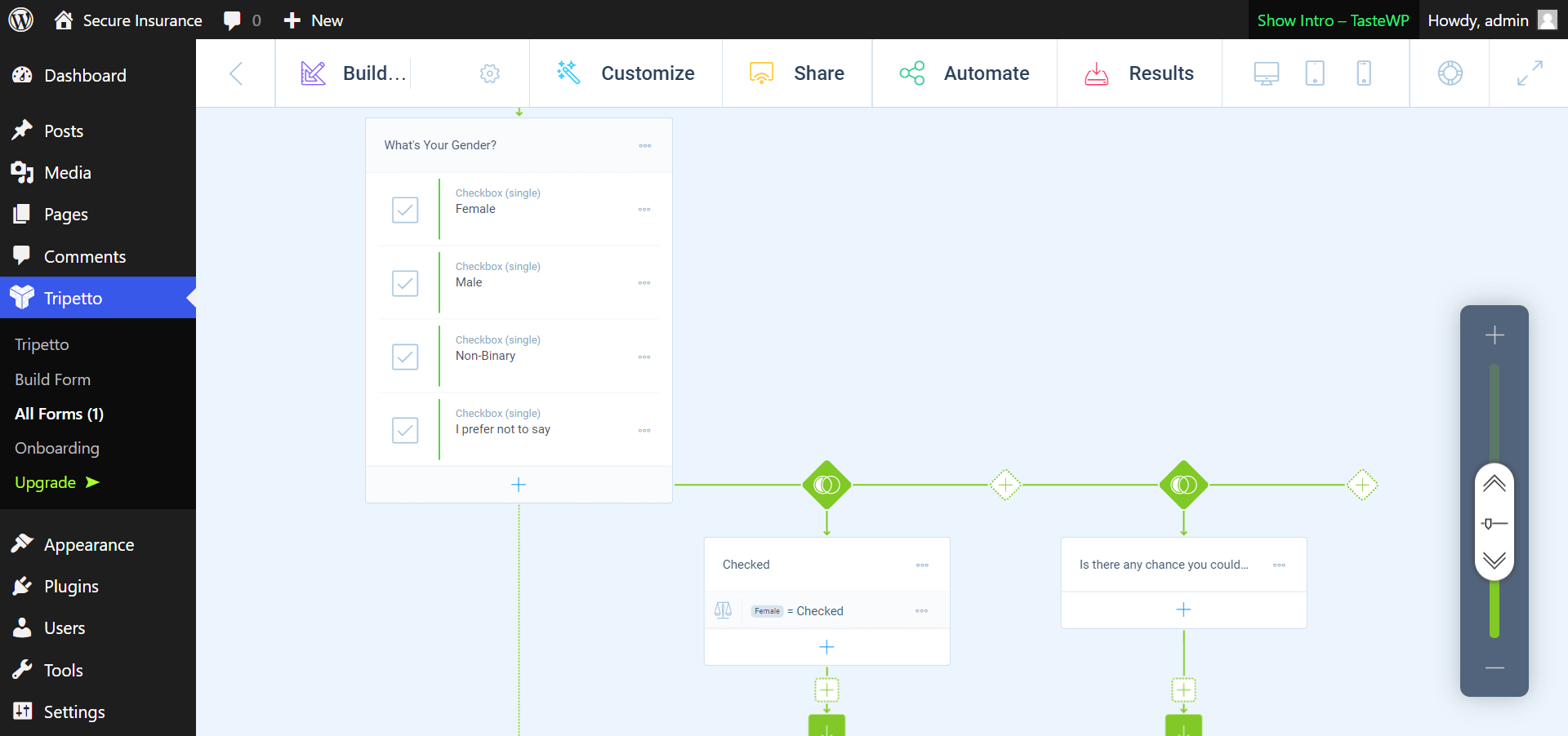 Tripetto question type selection