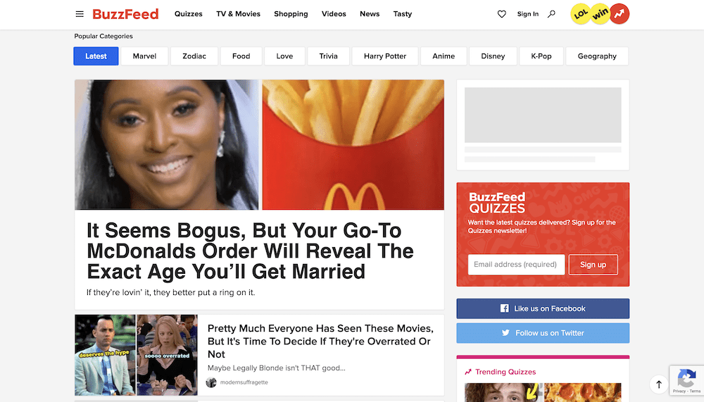 The BuzzFeed website.