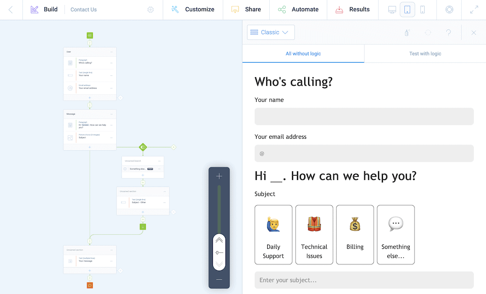 The Tripetto storyboard overview.