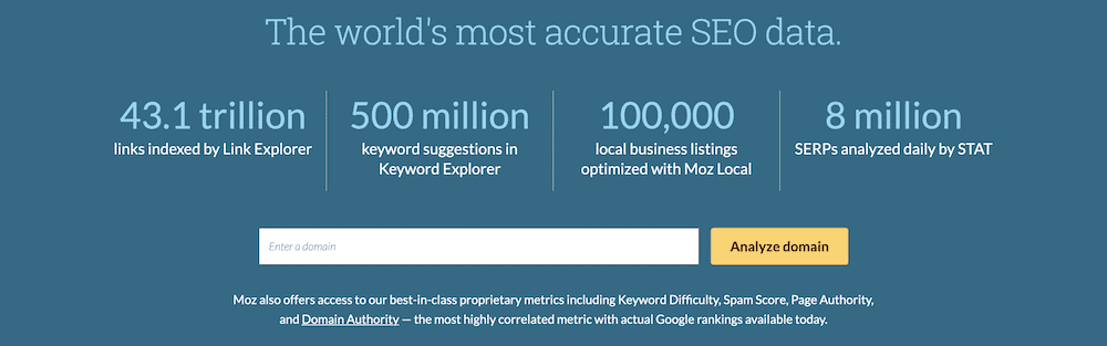 The Moz Domain Analyzer tool.