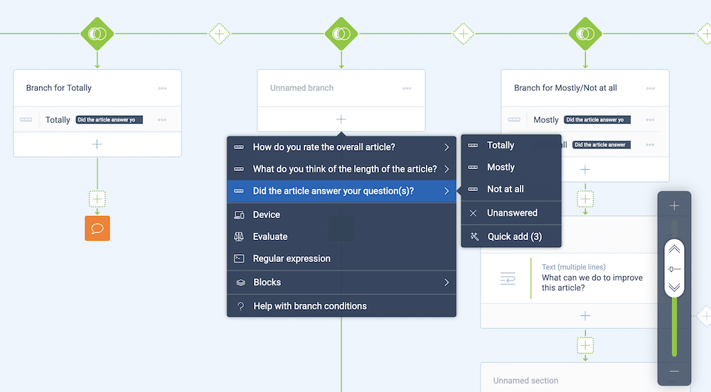 Adding conditional logic to the Tripetto storyboard using branches.