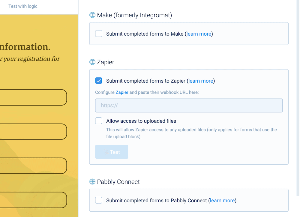 Adding a webhook to Tripetto.