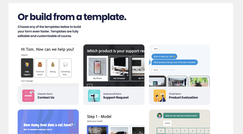 A list of Tripetto templates.