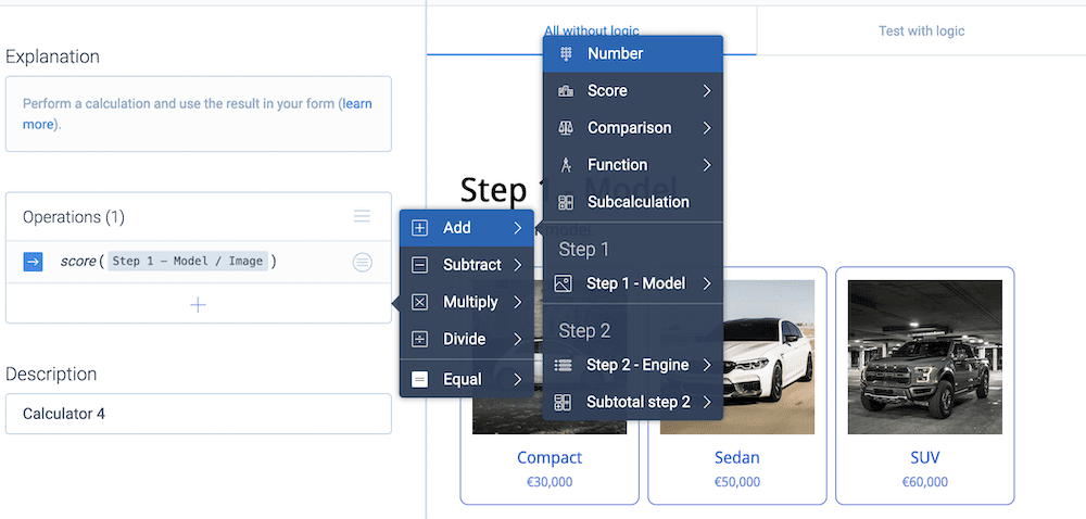 Choosing more operators for a Calculator Block.