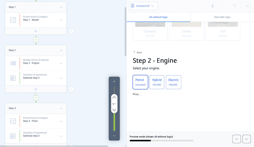 A quote form showing different calculators within steps of the form.