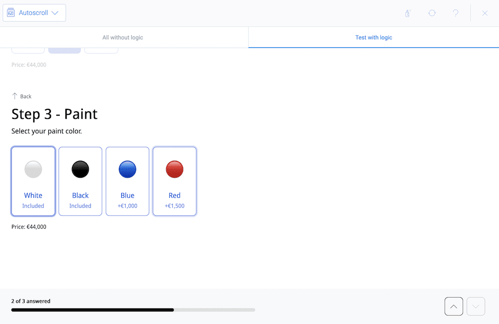 Creating a form with an autoscroll form face in Tripetto.