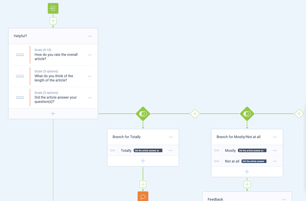 Using branch logic in the Tripetto storyboard.