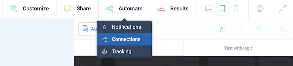 The Automate > Connections link within Tripetto.