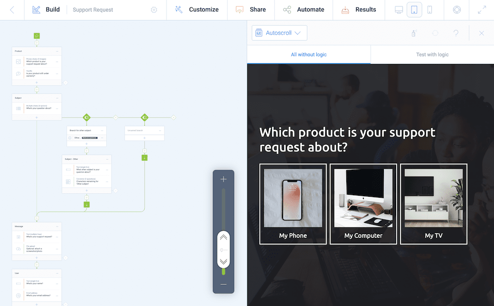 An overview of the Tripetto storyboard.