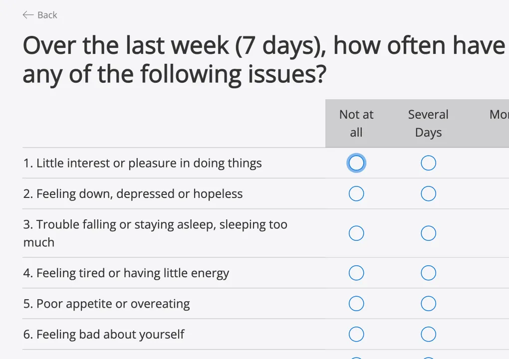 Health screening form