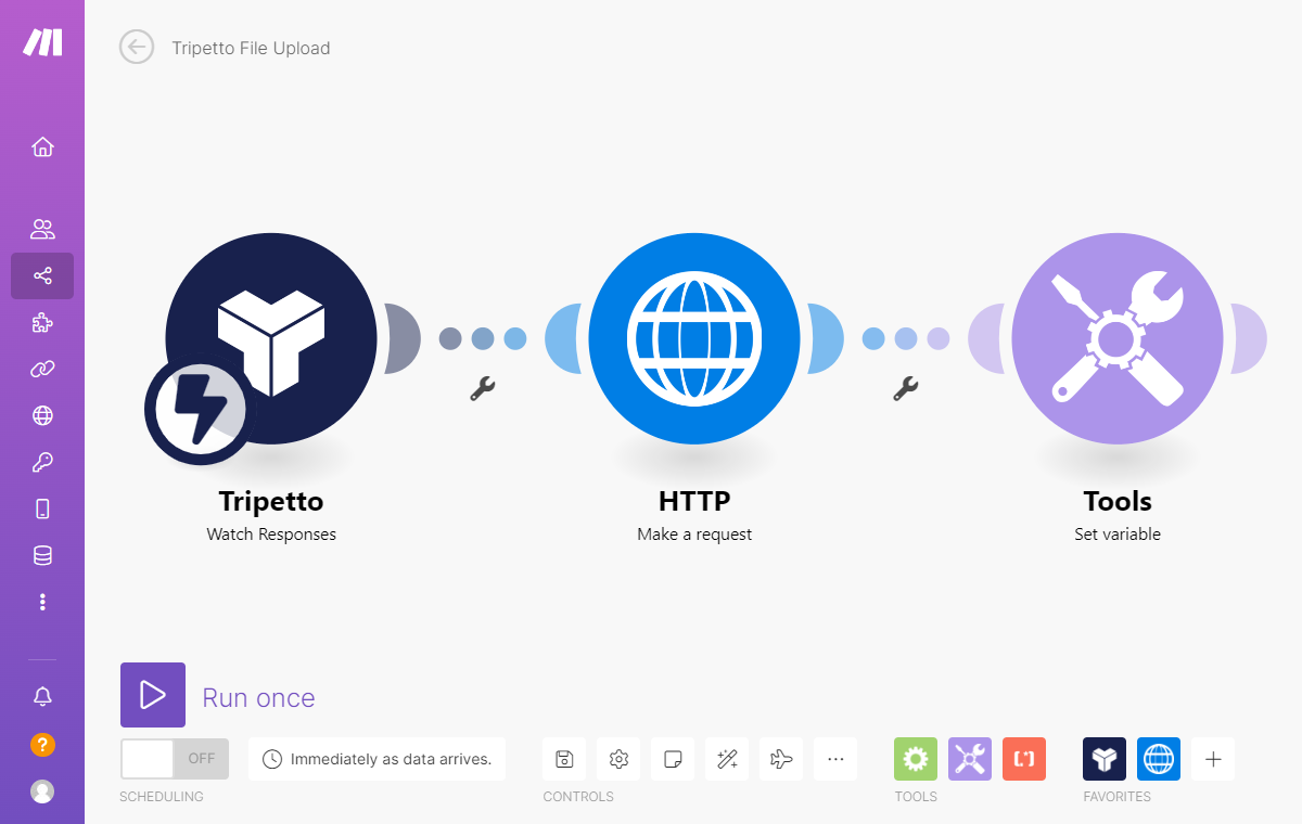 Screenshot of a Make automation scenario