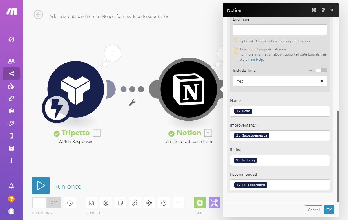 Screenshot of Notion module in Make