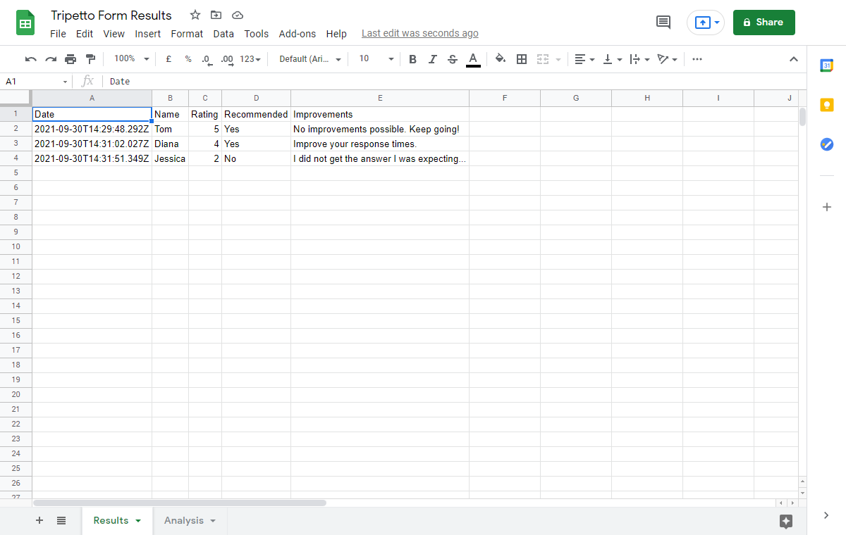 Screenshot of Google Sheets