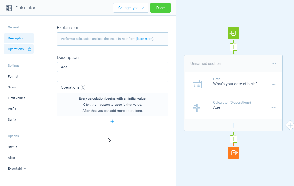 Screenshot of the form builder in Tripetto