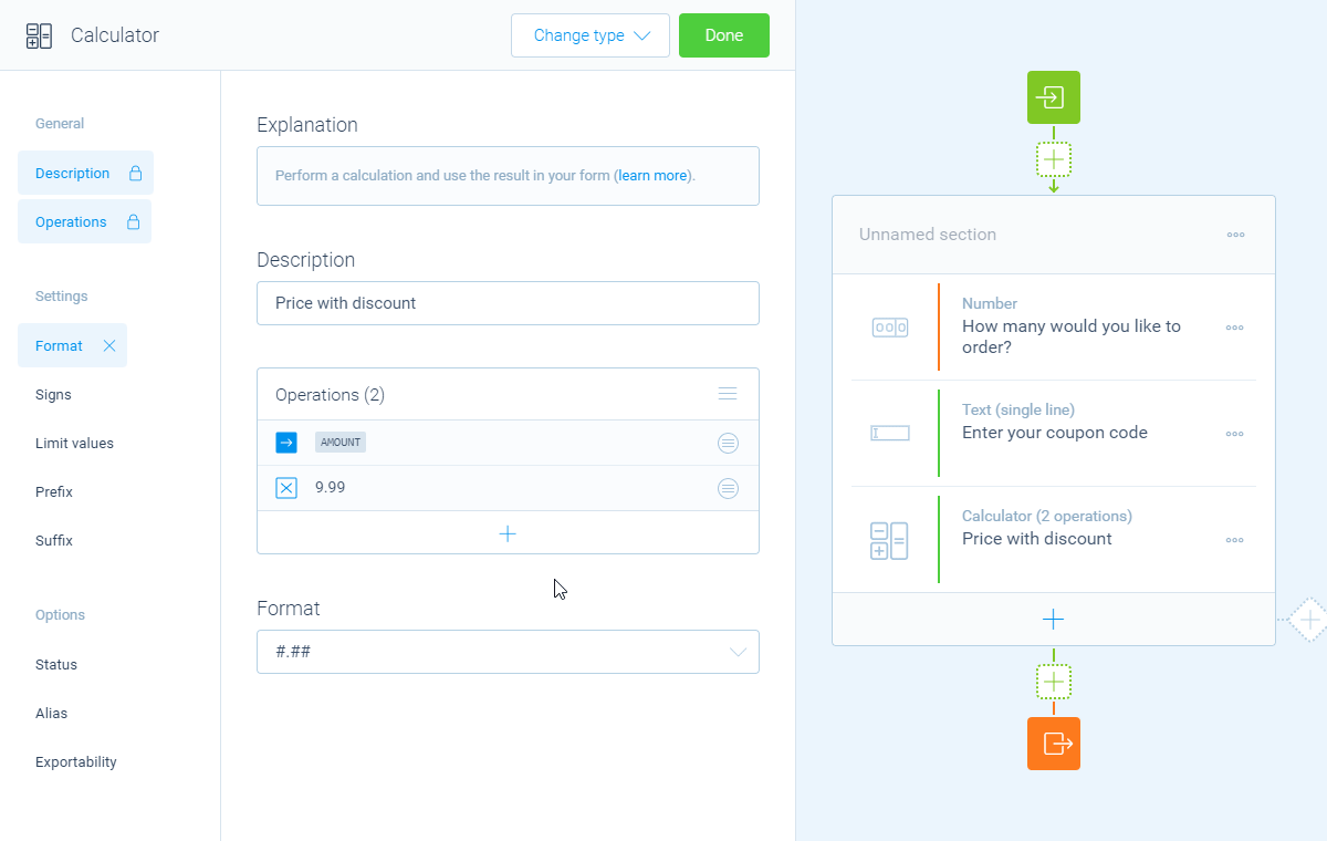 Screenshot of the form builder in Tripetto