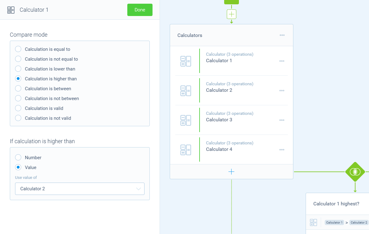 Screenshot of a comparison branch in Tripetto