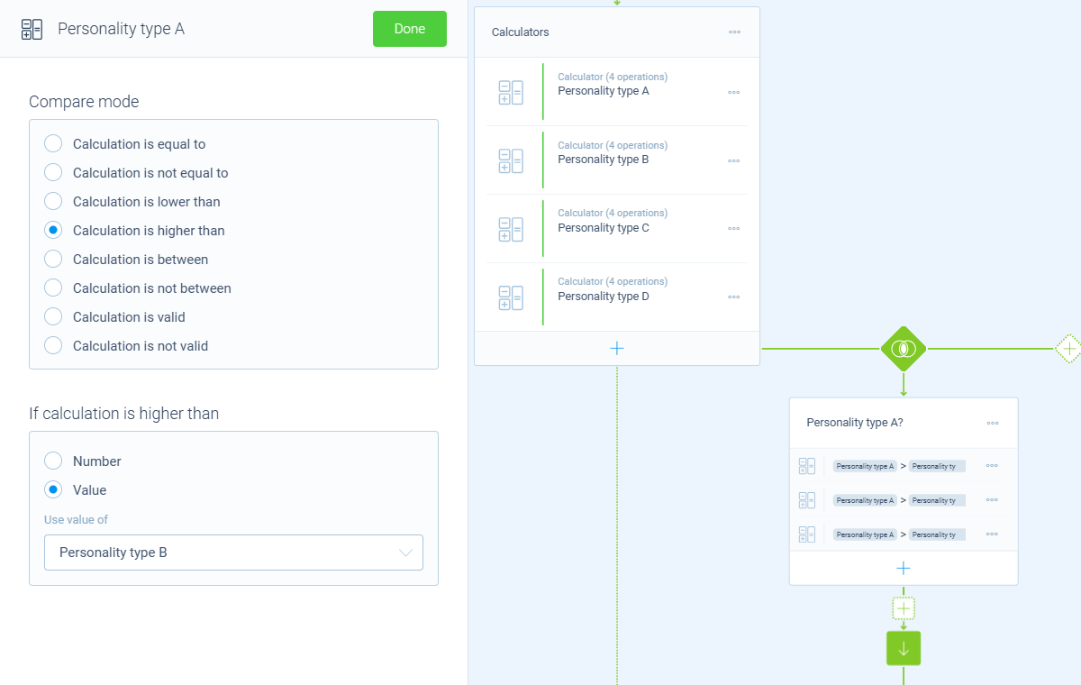 Screenshot of a comparison branch in Tripetto