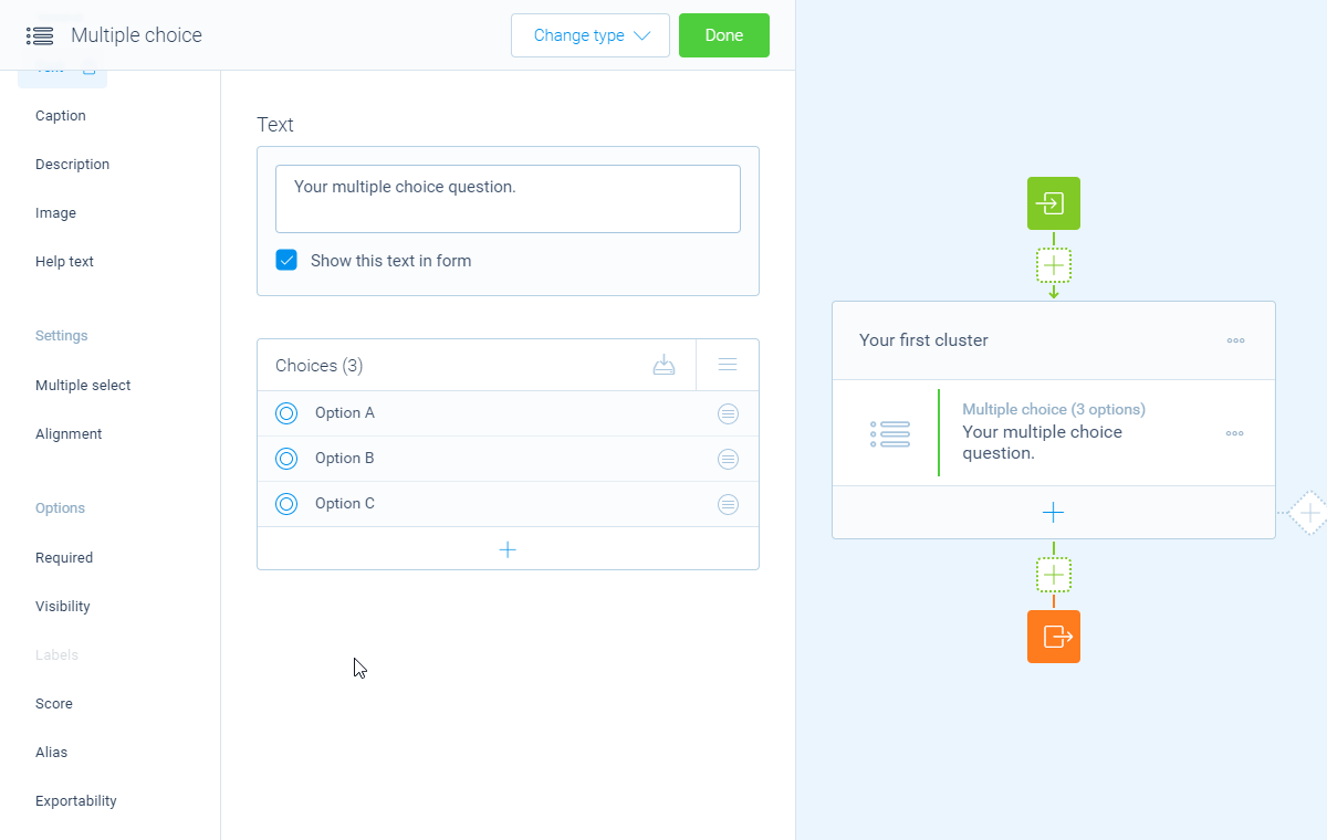 Screenshot of the form builder in Tripetto