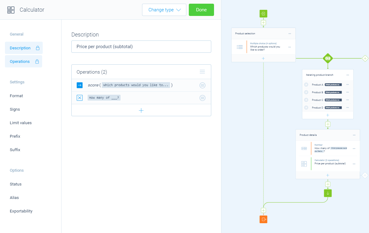 Screenshot of the form builder in Tripetto