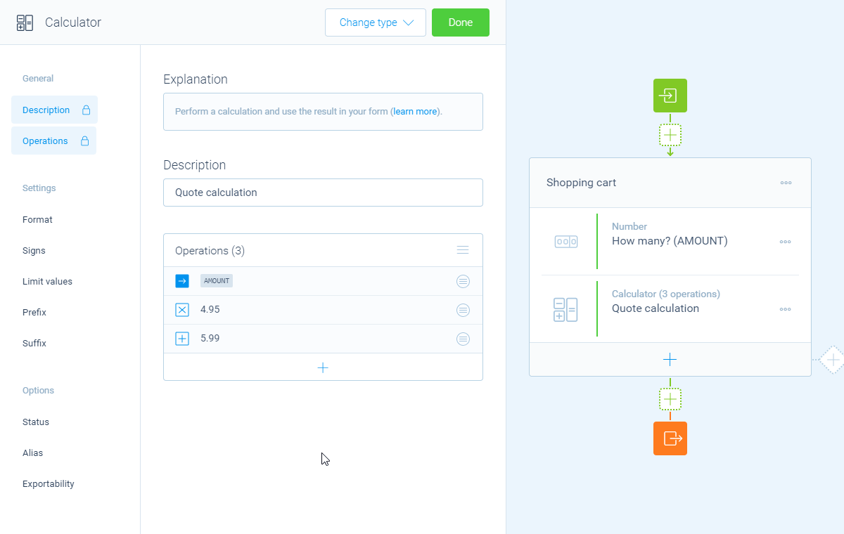 Screenshot of the form builder in Tripetto