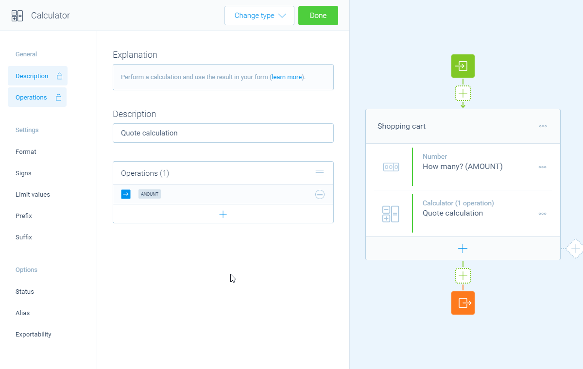 Screenshot of the form builder in Tripetto