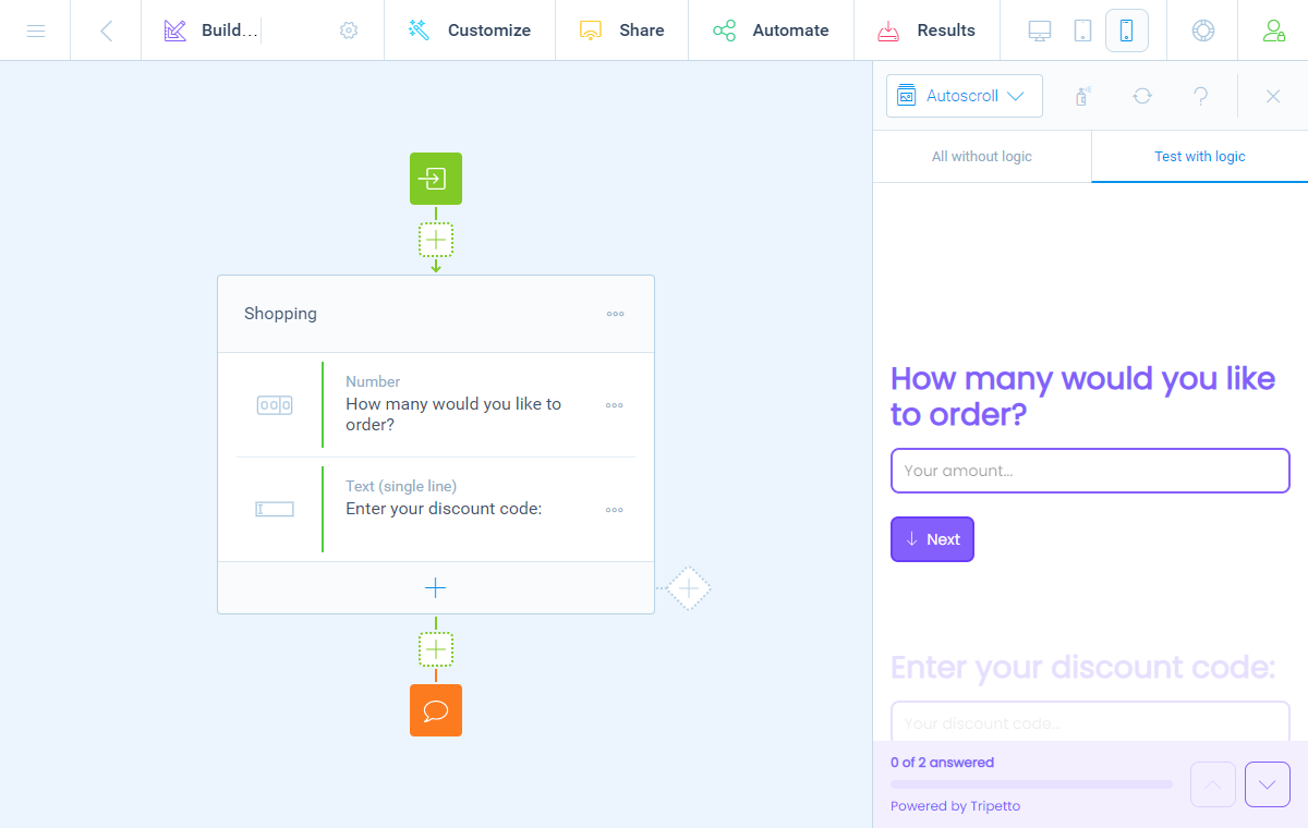 Screenshot of the form builder in Tripetto