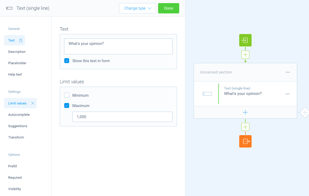 Screenshot of the form builder in Tripetto