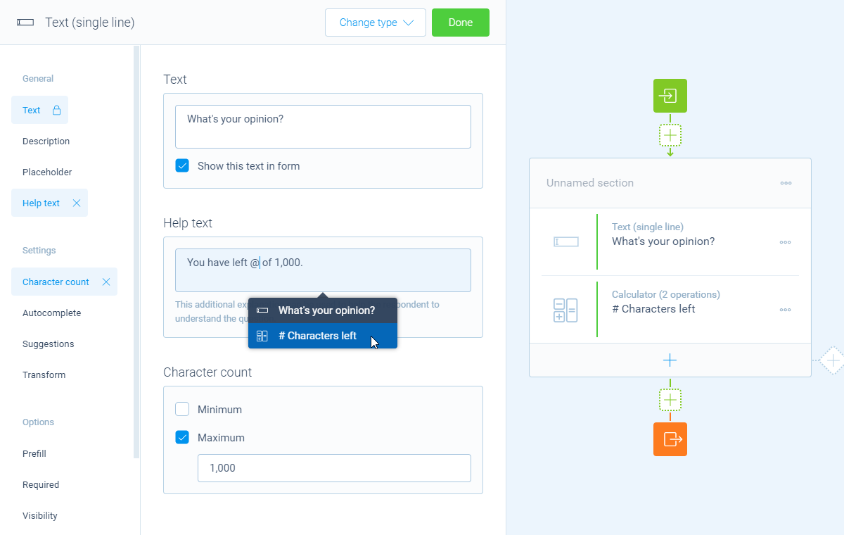 Screenshot of the form builder in Tripetto