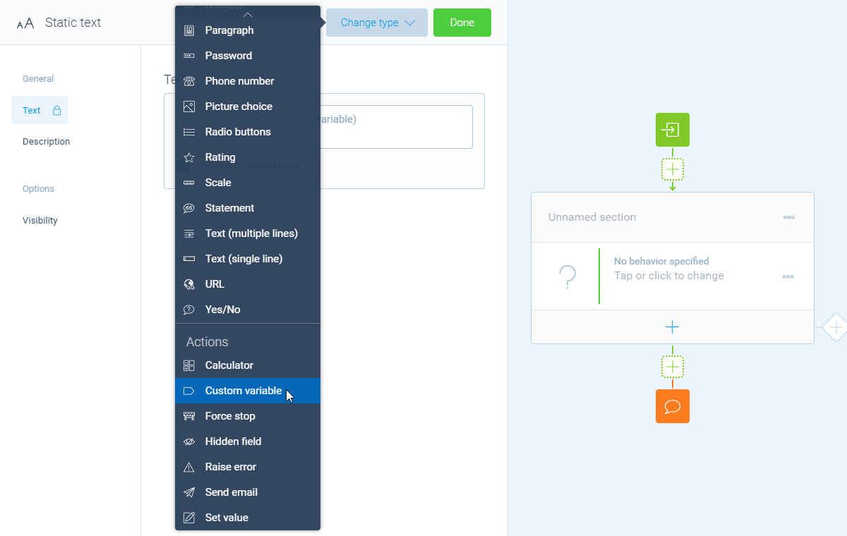 Screenshot of the form builder in Tripetto