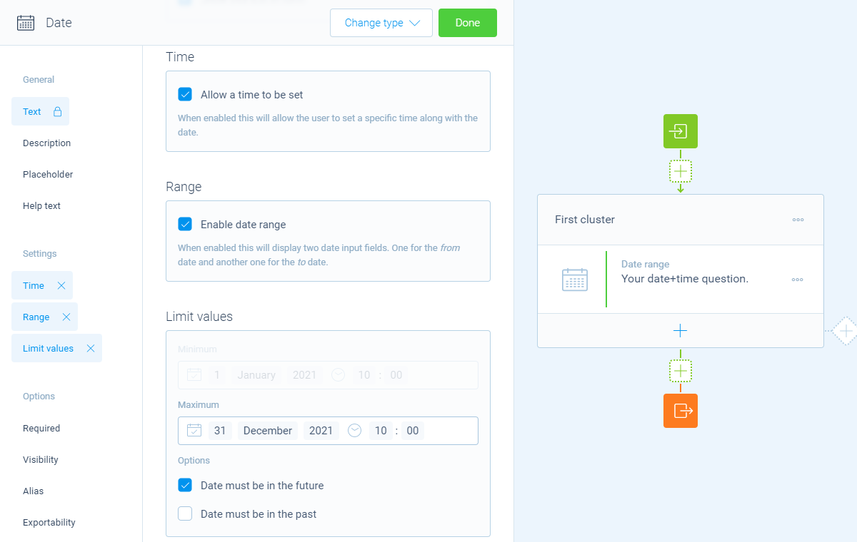 Screenshot of the form builder in Tripetto