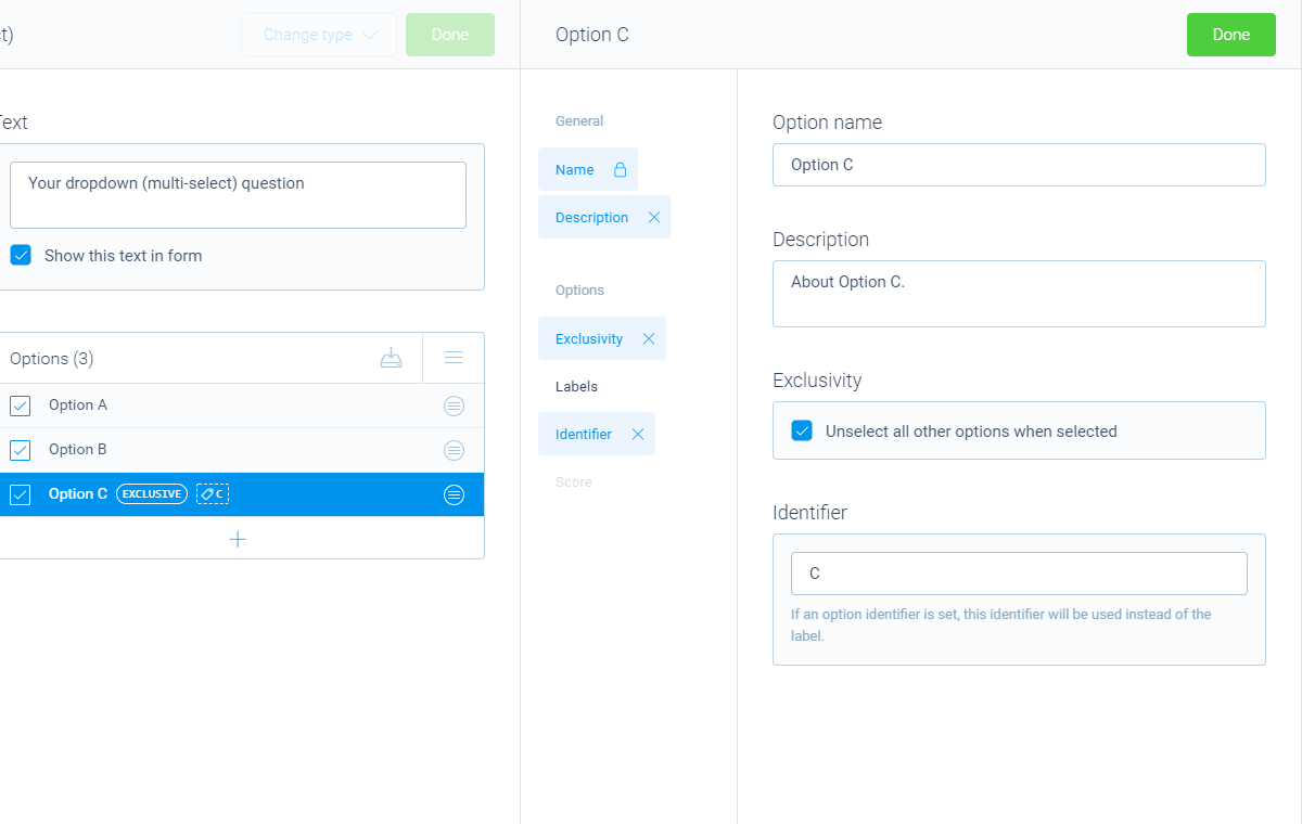 Screenshot of the form builder in Tripetto