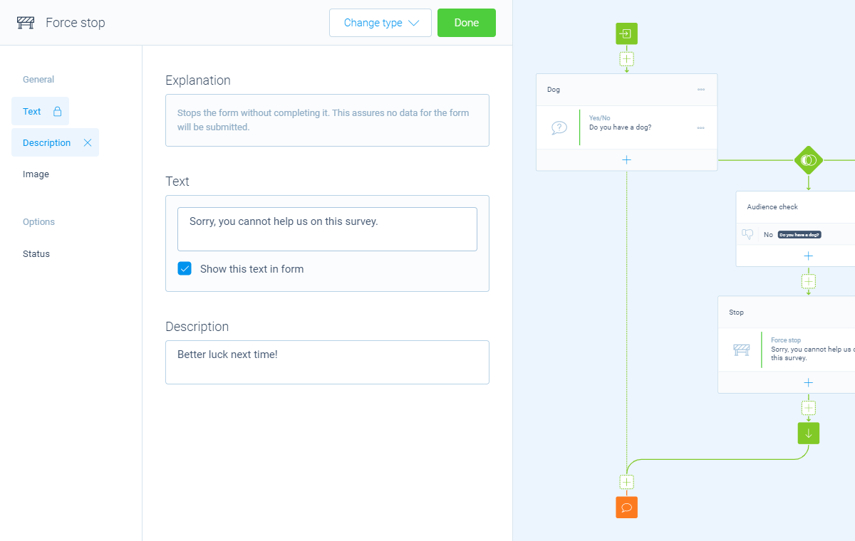 Screenshot of the form builder in Tripetto