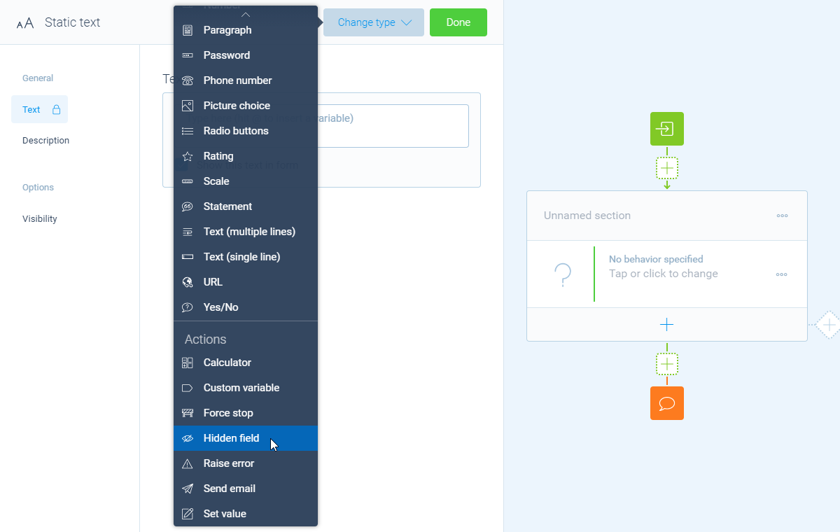 Screenshot of the form builder in Tripetto