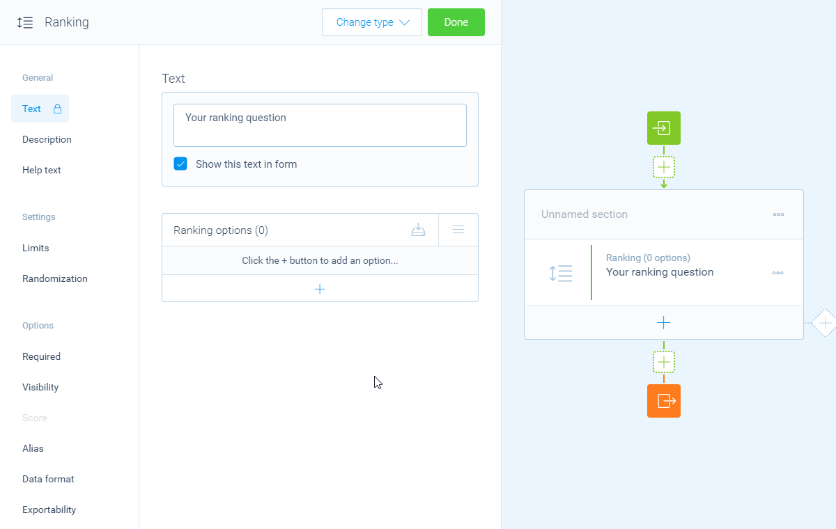 Screenshot of the form builder in Tripetto