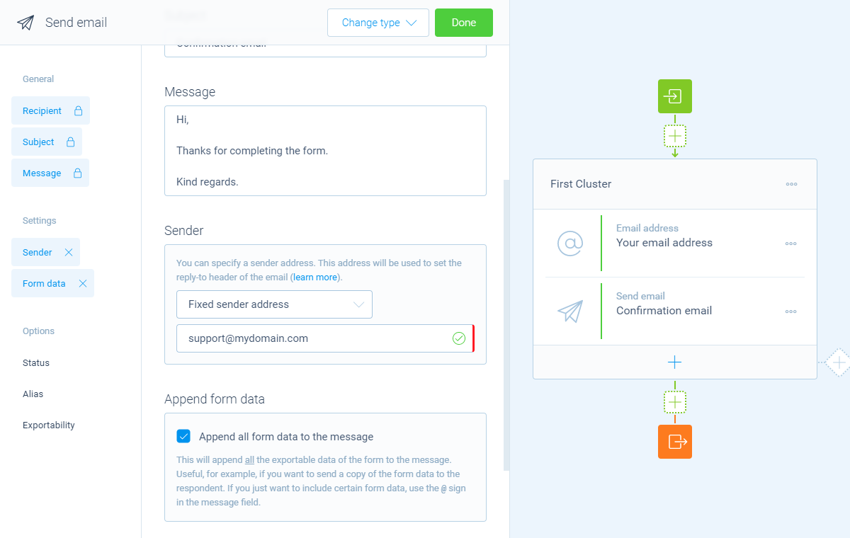 Screenshot of the form builder in Tripetto