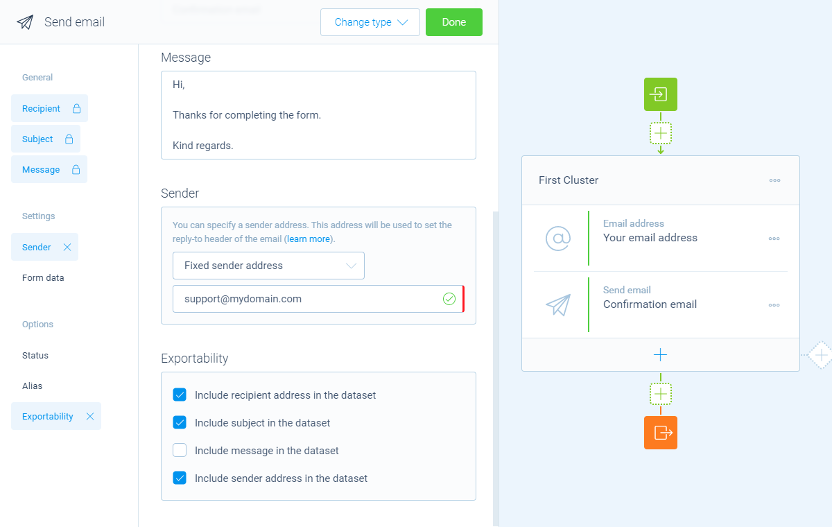 Screenshot of the form builder in Tripetto