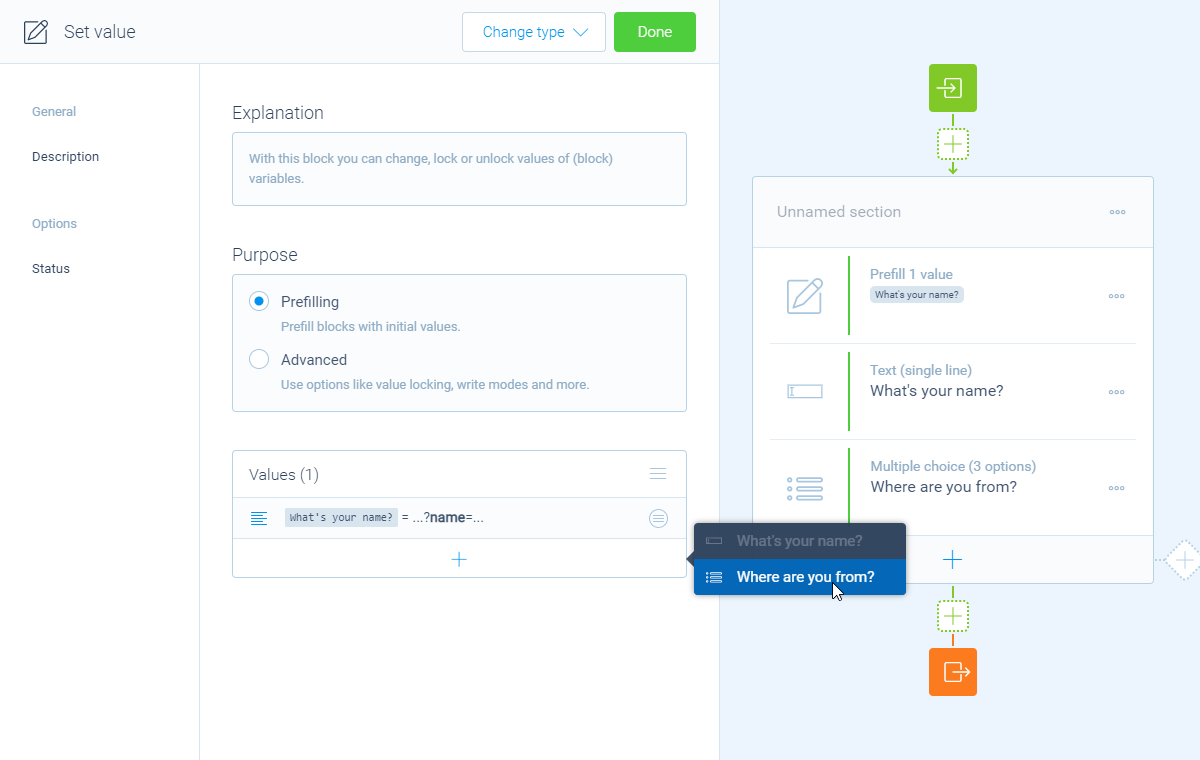 Screenshot of the form builder in Tripetto