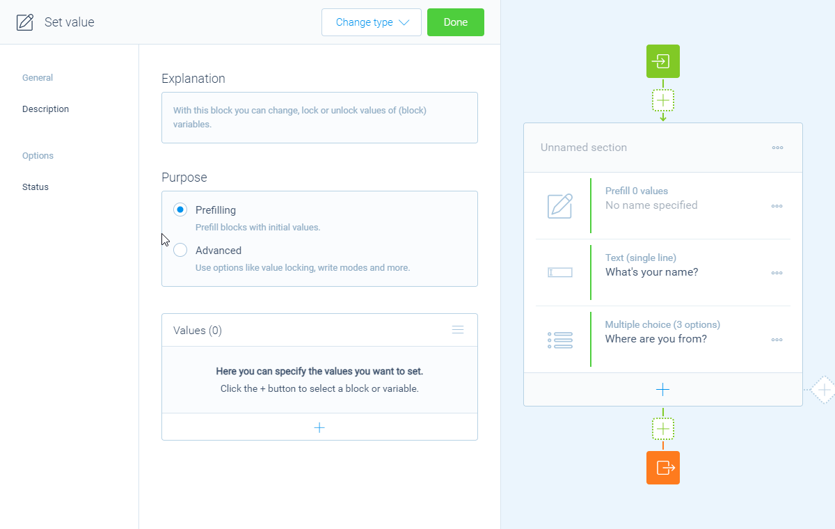 Screenshot of the form builder in Tripetto