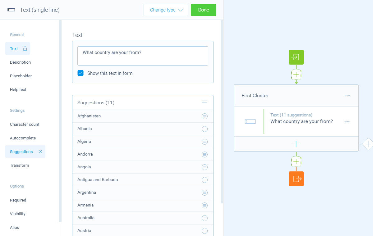 Screenshot of the form builder in Tripetto