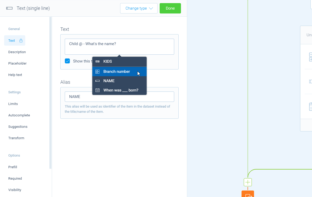 Screenshot of the form builder in Tripetto