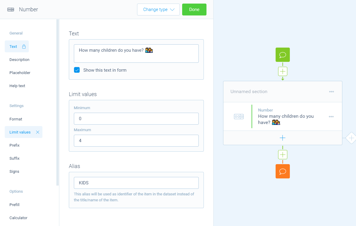 Screenshot of the form builder in Tripetto