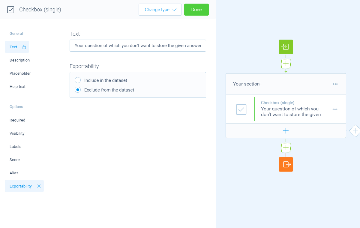 Screenshot of exportability in Tripetto