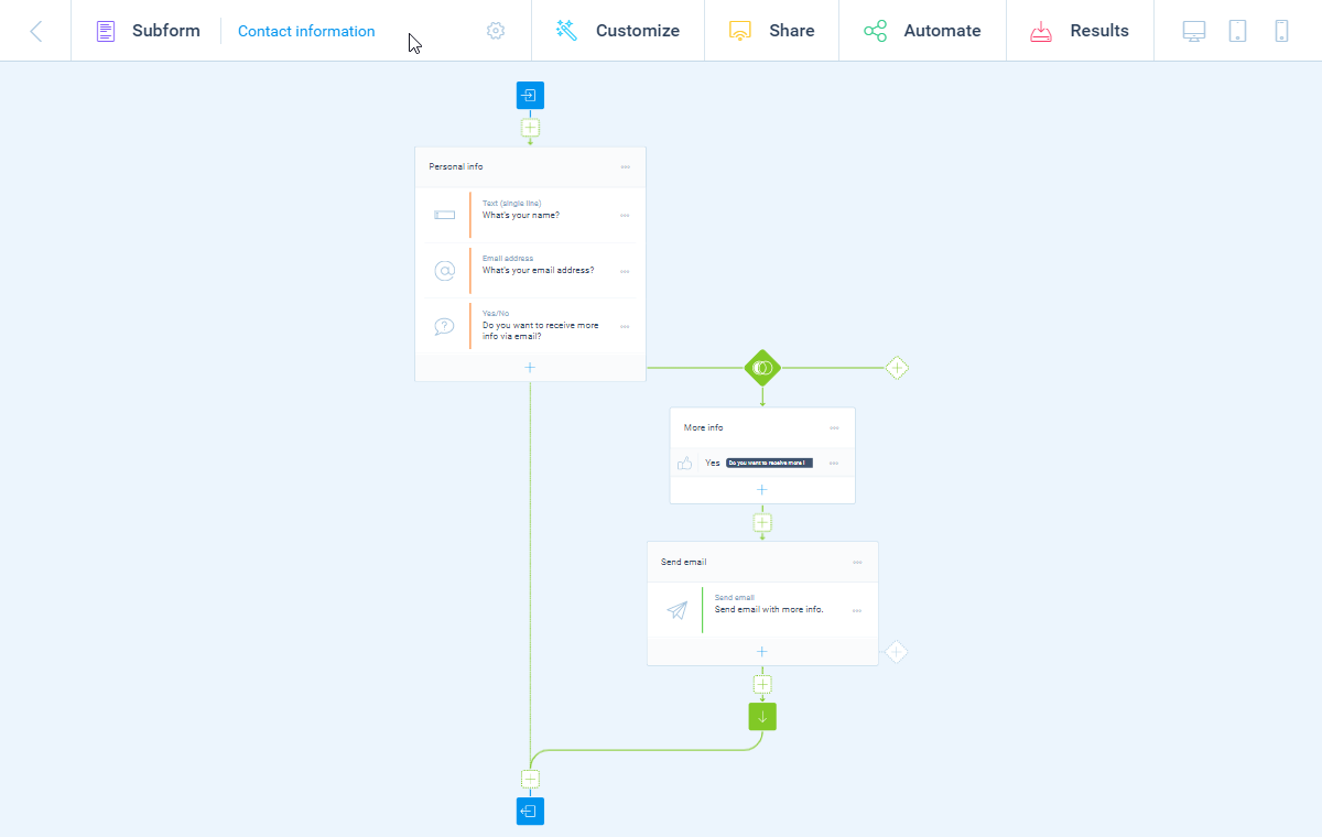 Screenshot of a subform in Tripetto