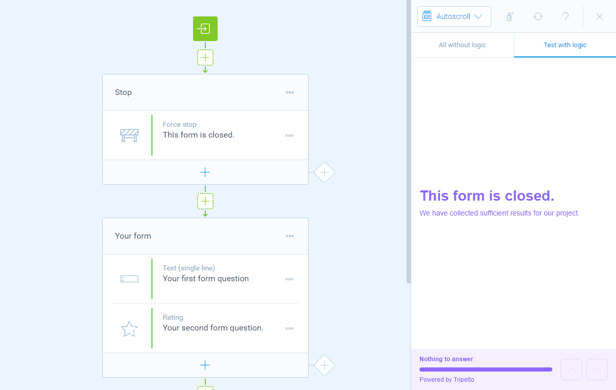 Screenshot of the form builder in Tripetto