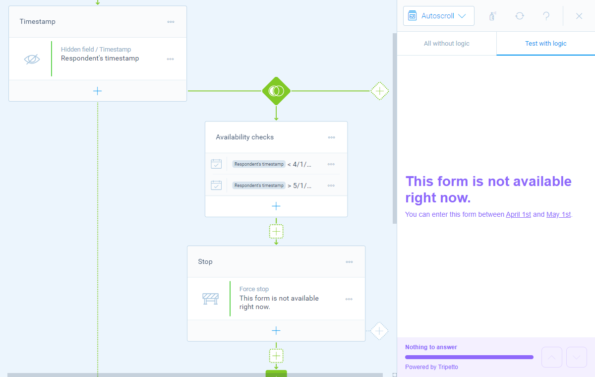 Screenshot of the form builder in Tripetto